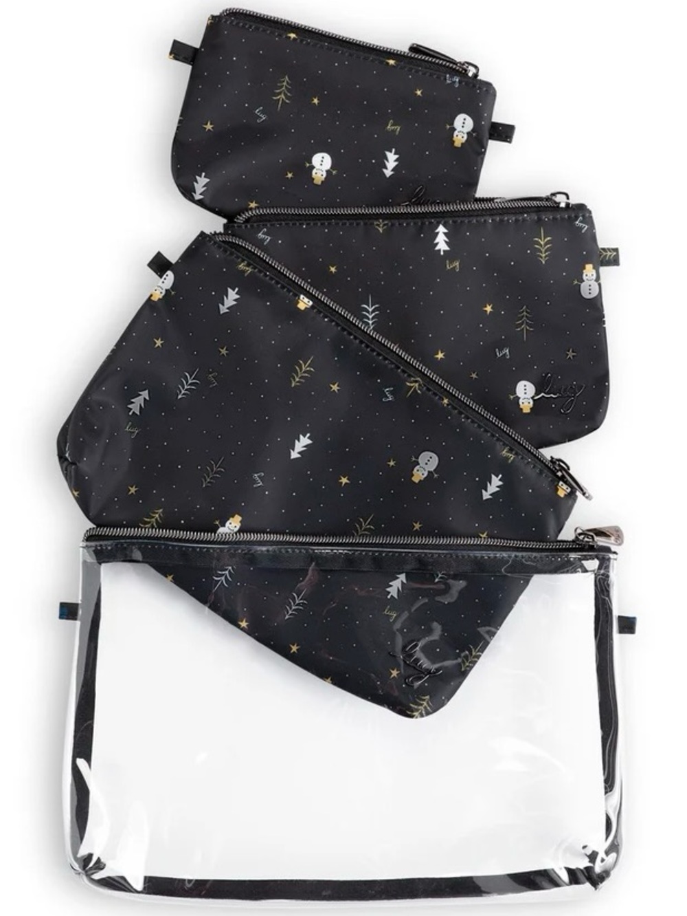Lug Tackle 4pc Storage Pouches. Black Snowman print. NWT